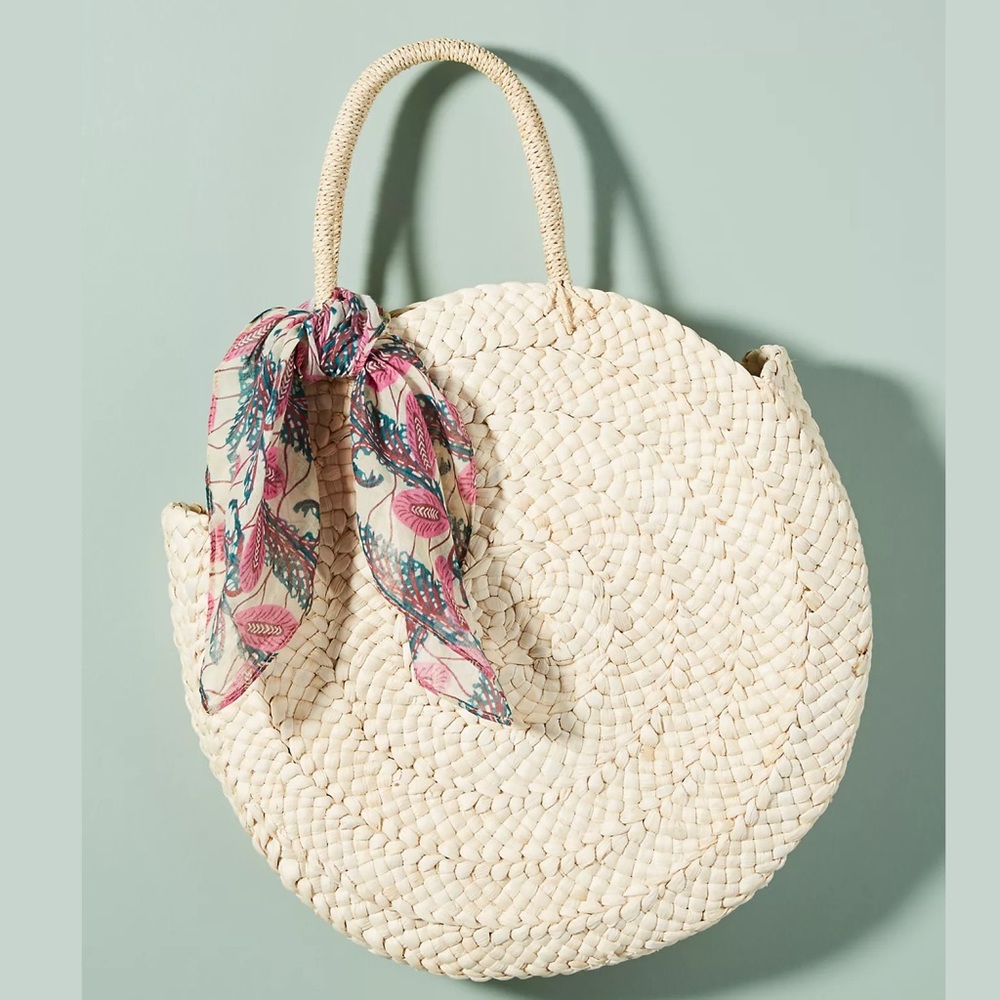 Anthropologie Cream Woven Tote